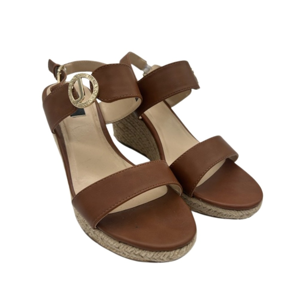 Jones New York Isotta Wedge Sandals Women's Size 8.5M Brown Espadrille Buckle